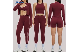 Breathable Color Contrast Outdoor Sports Running Yoga Training Set Full Sleeve Zipper Jacket High Waist Leggings Tracksuit