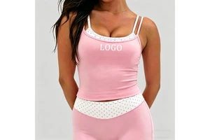 Custom 2 in 1 Dots Printed Contrast Color Double-layer Activewear Gym Fitness Girls Women Yoga tank Top Pilates Leisurewear