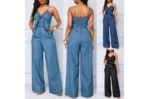 Cheap High Waist Casual Denim Jumpsuit Women Overall Jeans Jumpsuit