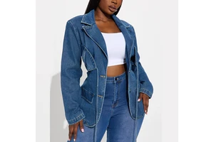 Women's Winter Woven Denim Jacket Breathable Eco-Friendly Reversible Long Sleeves Short Design Vintage Button Closure Custom