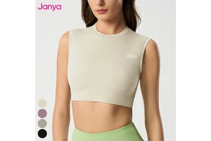 Janya Women's Breathable High Crew Neck Pilates Gym Tank Top Short Fitness Sports Crop Top Wholesale Sleeveless Yoga Tops