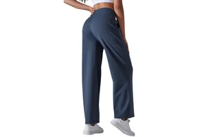 Women's Full-Length High Waist Wide Leg Washed Sweat Pants Hip Hop Style Breathable Sports Running Casual Trousers for Winter