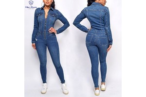 Luxury Overall Jump Suit Women Stretch Plus Size Blue Denim Womens Jeans Jumpsuit Women