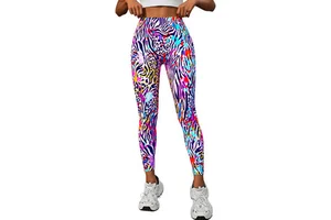 New Style Yoga Pants Seamless Painted Print Color Block Design High Waist Sweat Absorbent Sports Outer Wear Long Pants for Women