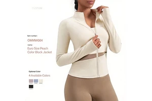Custom Nylon Spandex Quick Dry Breathable Naked Feel Color Block Women Yoga Jacket with High Neck for Gym Yoga Running Fitness