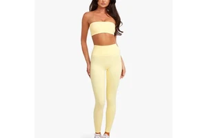 Buttery Soft Strapless Tube Top Yoga 2 Piece Set High Waist Long Leggings Anti-Bacterial Sport Suit For Fitness Daily Running
