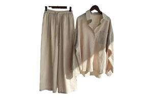 Wholesale Women's Two-Piece Set High Waist Retro Plus Size Loose Pants Solid Sets Casual Spring Autumn Women's Suit