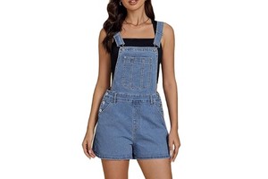 Custom Women's High Waist Denim Overalls Baggy Stretch Bib Shorts Adjustable Straps Pockets Summer Jumpsuit