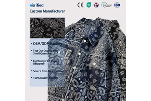 ODM Wholesale Autumn Vintage Chaquetas De Mezclilla Paisley Printed Denim Jeans Jackets Men Full-Print Cashew Flower Paisley