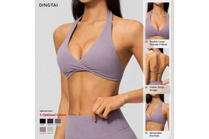 Premium Breathable Halter Neck Open Back Sports Bra Adjustable Straps Medium Support Removable Pads Yoga Activewear Gym Workout