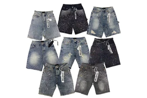 2026 Hot Selling Men's Rhinestone Denim Shorts Breathable Eco-Friendly Streetwear Y2K Vintage Washed Baggy Summer Casual Street