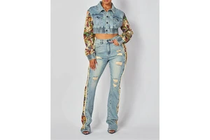 2025 Denim Outfits Two Piece Jeans Set Two Piece Fashion Streetwear Jacket Top and Women's Pants Set