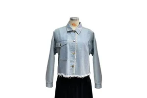 Custom Women's Light Blue Distressed Short-Sleeved Denim Jacket & Coat