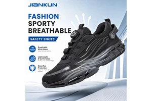 Automatic Button Flying Knit Upper Composite Steel Toe Covers Sneaker Non-Slip Anti-Smashing Anti-Puncture Men Work Safety Shoes