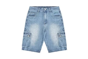 Wholesale Men's Straight Mid Knitted Denim Shorts Spandex/Polyester Quick Dry Breathable Customizable Colors Logos Good Quality