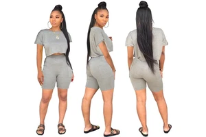 Wholesale Women Short Set Ladies Sports Suit Two Piece Set Custom Women's Plus Size Women's Sets Embroidered Shorts Cropped