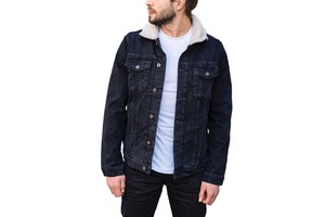 Wholesale Men's Denim Jacket With Fur in Black Denim Jacket Jean Jacket Men Custom Logo 98% Cotton 2% Spandex