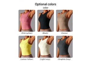Wholesale Solid Color Tight Tummy Control Crew Neck Sports Tank Top, Long Running Fitness Yoga Top for Women