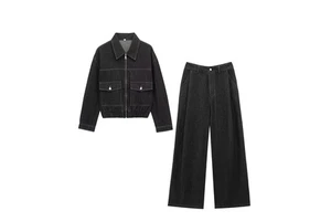 Jeans Set Ladies Simple Denim Set Women Two Piece Loose Jacket Trousers Set Casual
