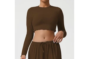 Quick-drying Breathable Anti-Bacterial Plus Size Fitness Exercise Long-sleeved High-neck Yoga Top Skinny Fit Spandex/Nylon Front