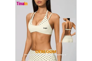 Tinain ODM Sujetador Deportivo Custom Y2K Retro Polka Dot Halter Quick Dry Soft Stretch Pilates Daily Wear Women's Sports Bras