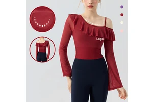 New Stylish Bell Sleeve Fixed Cup Long Sleeve Yoga Top Off-The-Shoulder Luxury Elegant Dace Pilates Outfit Women's Stylish Top
