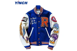 Custom Casual Wool Jacket Leather Sleeves Chenille Embroidery Patch Street Hip Hop Style Baseball Letterman Varsity Jacket