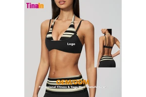 Tinain ODM Custom Private Label Y2K Retro Striped Sublimation Printing Halter Neck Yoga Pilates Daily Wear Women's Sports Bras