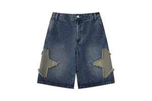 Custom Men Oversized Short Men Streetwear Oem Ripped Distressed Embroidery Jorts Fashion Denim Washed Jean Cotton Jean Short Men