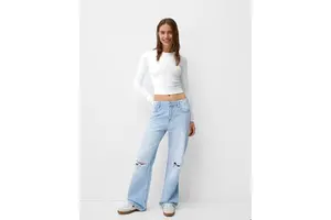 Women Denim Collection Ice Blue Denim Wide Let Jeans Pant Vintage High Waist Wide Leg Jeans Denim Wide Leg Pants Women's
