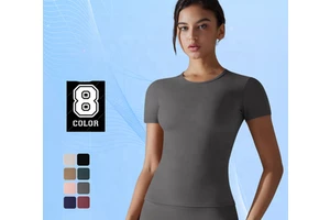 Hot Selling Nylon Women Seamless Sport Gym Fitness Short Sleeve Clothes Yoga Shirt Fitness Elastic Breathable Pilates Top
