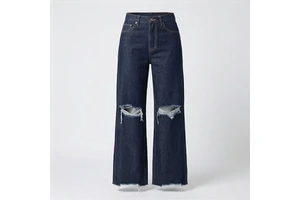 Women's High Waist Wide Leg Jeans Fashion Straight Cut Hole Denim Pants Customized Color Floor Length Casual Jeans Trousers