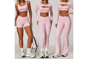 Custom Logo Women's 5 Piece Workout Sets High Quality Athleisure Wear Yoga Outfit Fitness Yoga Wear For Women