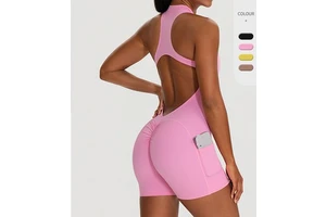 Women's Gym Jumpsuit Zip Sports Bodysuits With Pocket One Piece Workout Romper Activewear Yoga Jumpsuits