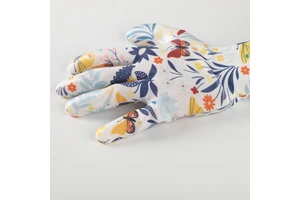 Heavy Duty Anti-Cut Gardening Gloves White Pattern Sandy Nitrile Coated Safety Gloves with Cut Proof Inner Lining