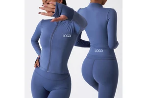 Custom Sportswear New Spandex High Waist Yoga Wear Womens Gym Jacket Seamless Long Sleeve Activewear Set
