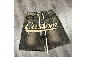 High Heavy Quality Rhinestone Denim Shorts Distressed Summer Streetwear Denim Shorts for Men Custom Men's Baggy Denim Shorts