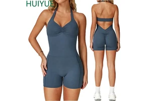 Customized Women's Gym Fitness Sports Backless Short Jumpsuit Sports Running Fitness Jumpsuit