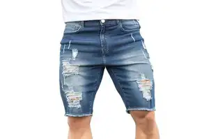 New High Quality Casual Men's Jeans Shorts Short Knee Cotton Washed Denim Shorts Distressed Edge Denim Jeans Shorts For Men