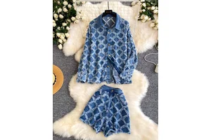 Heavy Industry Denim Two-Piece Women's New Style Turn-down Collar Jacket and Skirt Set