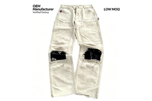 Manufacturer OEM Custom Double Knee Acid Wash Vintage Distressed Rhinestone Flared Pantalon Homme Jean Denim Pant For Men