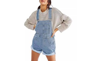 2026 New Women Vintage Denim Short Overalls, Loose High Waist Straight Baggy Wide Leg Jean Jumpsuits Casual Streetwear