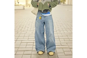 Fashion High Street Men's Comfortable Baggy Jeans Light Blue Casual Loose Wide Leg Denim Trousers for Men
