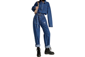 OEM SERVICE Denim Overalls Casual Loose High Waist Royal Blue Winter Jumpsuit Women New Fall 2023 Arrivals