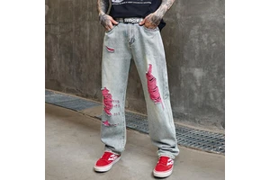 Men's Ripped Jeans, Summer Thin-style New Arrivals, Loose Straight-leg Casual Pants for Men Denim Trousers