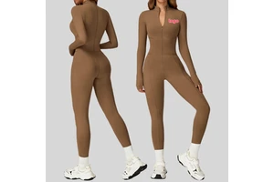 Autumn Winter Lightweight Breathable Quick-Dry Long Sleeve Zipper Tight Yoga One-Piece Sport Jumpsuit Gym Push Running Workout