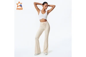 Custom Logo Womens 2 Piece Yoga Set Ruched Sports Bra Flare Leggings Nylon Spandex Buttery Soft Bootcut Gym Fitness Activewear