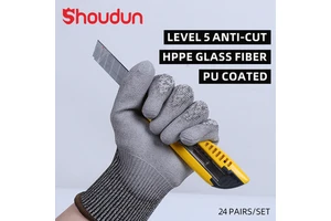 24 Pairs EN388 Level 3 ANSI/ISEA Cut Level 5 PU Coated Steel Wire Reinforced Anti-slip Industrial Work Safety Gloves for