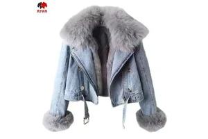 Stylish Women's Denim Jacket Solid Color Comfortable Fit Custom Branding OEM and ODM Available Denim Jacket With Fur