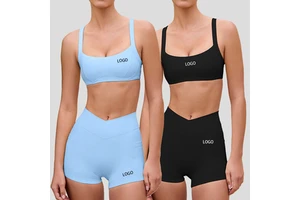 New Arrival Women's Solid Sports Bra Buttery Soft Fitness Workout Shorts With Removable Pad Custom Logo Sexy Shockproof Bra Sets